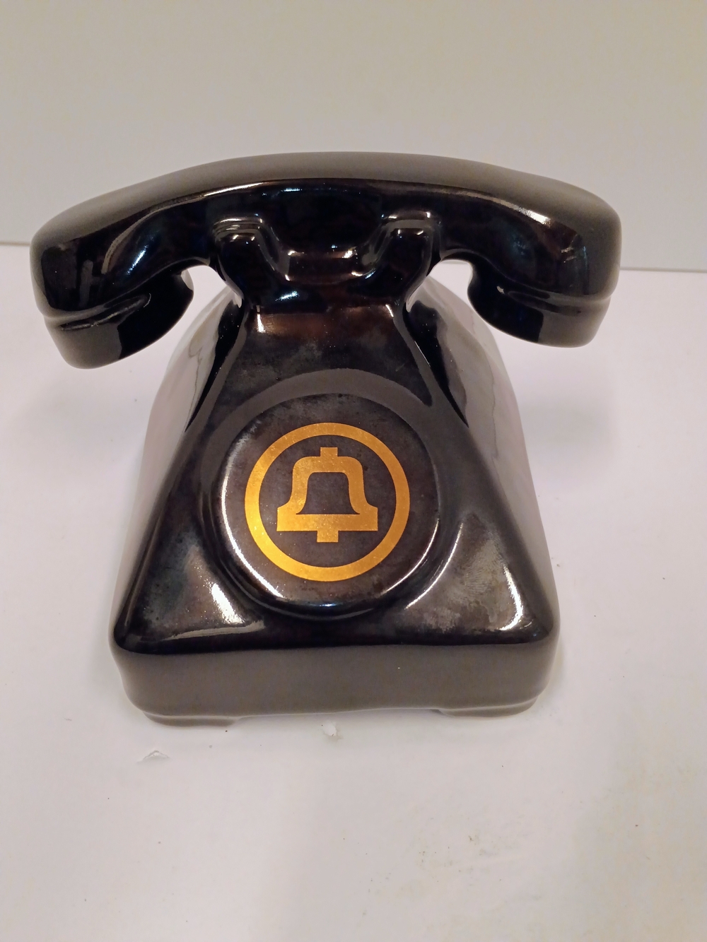 Black Decorative Retro Desk Phone with Gold Bell Accent Piggy Bank